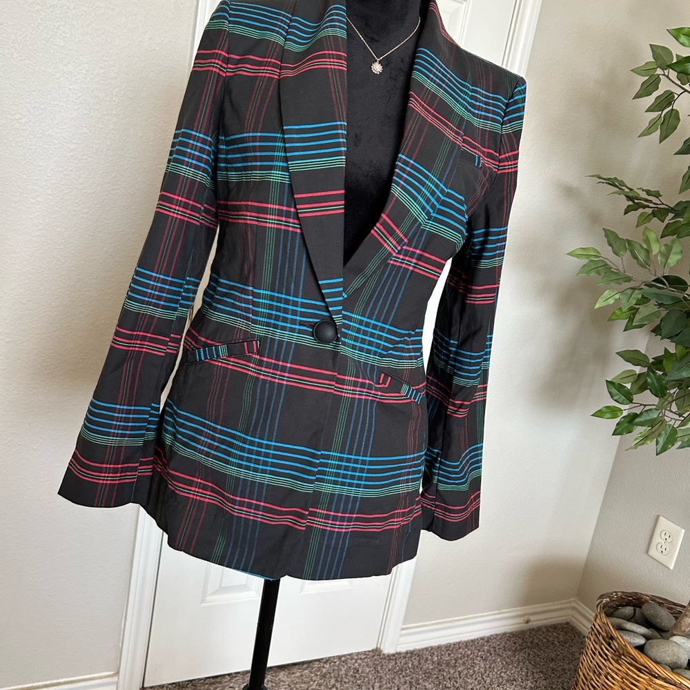 Cabi One Button Collared Jacket Plaid Multicolor - image 6